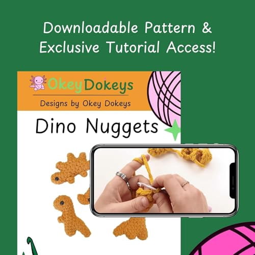 Crochet Kit for Beginners, Crafts for Adults, Fun Stuff -Step-by-Step YouTube Starter Kit - Thick Chenille Yarn and Craft Supplies Included, Cute Amigurumi Art Kit - Dino Nugget
