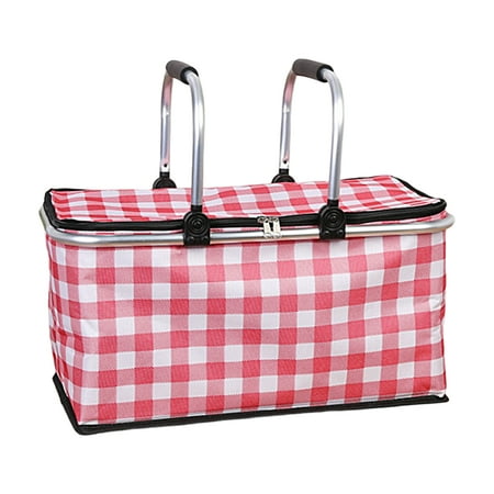 

Huasheng Picnic Food Basket Folding Oil-proof Waterproof Large Capacity Oxford Cloth Aluminum Film Ice Basket Picnic Supplies