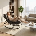 thumbnail image 2 of Indoor Outdoor Papasan Rocking Chair with Cushion, Curved Metal Frame Rocking Chair for Bedroom Living Room Porch Patio, 2 of 8