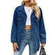 thumbnail image 1 of Chaquetas Vaqueras para Mujer, Modernas Chaquetas Vaqueras Estilo Camionero con Botones, Mangas Largas y Dobladillo Deshilachado. Azul Profundo L, 1 of 10
