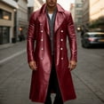 thumbnail image 2 of MIXUE Mens Coats And Jackets Autumn Winter Leather Solid Color Lapel Button Down Long Sleeve Slim Fit Casual Formal Maxi Coat Streetwear,Red,M, 2 of 4