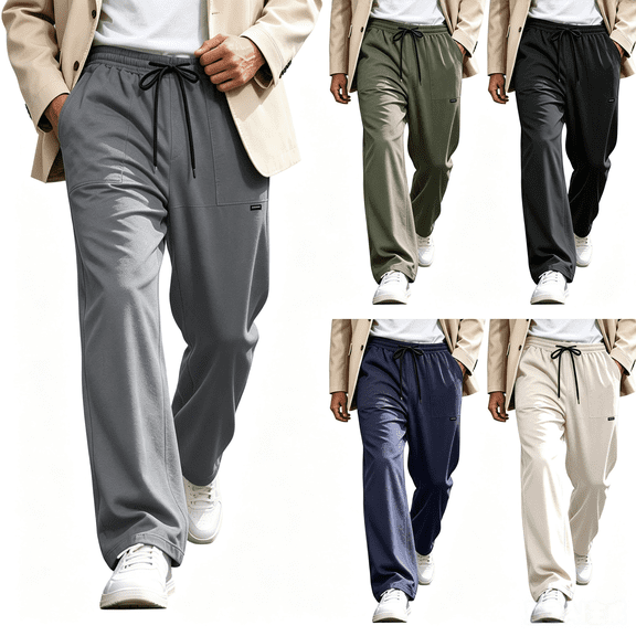 ZORYEVY Wide Leg Mens Pants Casual Winter Workout Trousers for Men Lightweight Elastic Waist Solid Drawstring Pants with Pockets