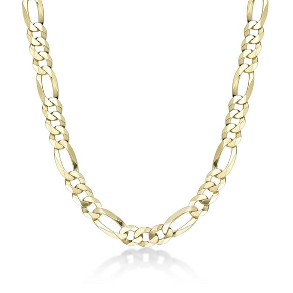 Yellow Gold Plated 925 Sterling Silver 10MM Flat Figaro Chain Necklace - 26 Inch
