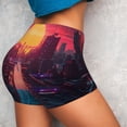 thumbnail image 4 of Logiee Neon Sunset Cyberpunk Cityscape Print Women's Biker Shorts,Workout Gym Shorts,Scrunch Shorts,Tummy Control Hidden Scrunch Running Yoga Shorts-XX-Large, 4 of 8