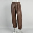 thumbnail image 5 of Tqyyweavej Faux Leather Pants for Women High Waist Elastic Waist Casual PU Trousers Drawstring Solid Color Wide Leg Pants Size S to L, 5 of 7
