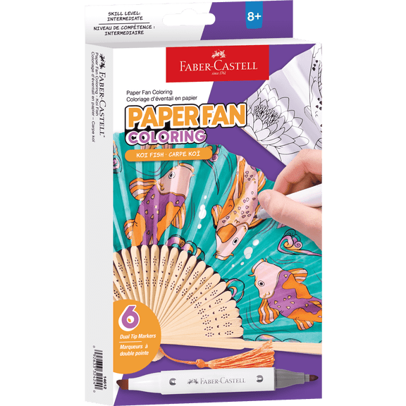 Faber-Castell Paper Fan Coloring Kit, Koi Fish, Dual-Tip Markers