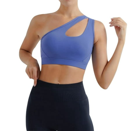 

CLZOUD Womens Crop Camisoles Light Blue Women s Sports Underwear One Shoulder Vacuous Vest Gathered Shockproof Running Sports Beautiful Back Bra Yoga Clothing M
