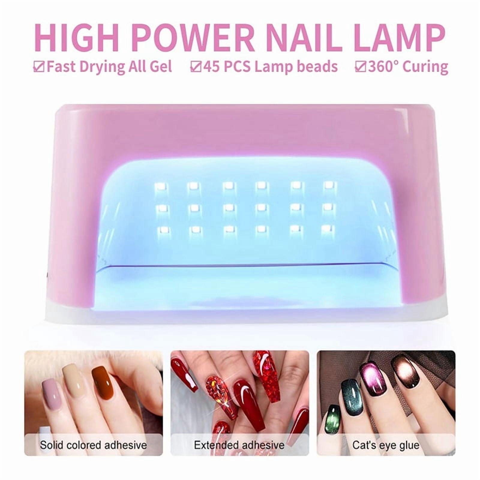 UV Nail Lamp Gel Nails,45LED Nail Lamp with 4 Timer Mode,Gel Nail Lamp Decorated with Sparkling Nail Rhinestone Pink(US)