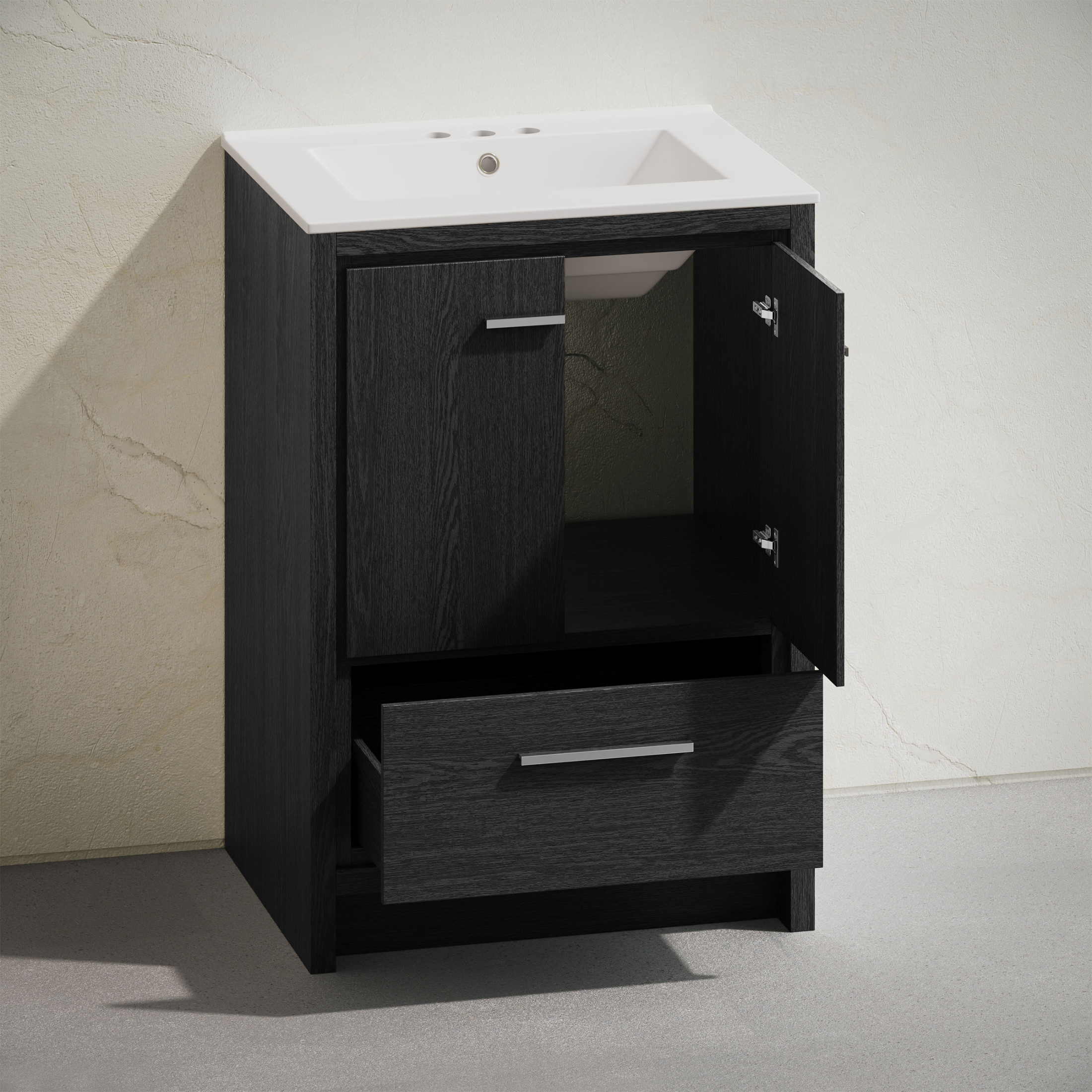 Virage 24" Freestanding Bathroom Vanity in Black Oak with 3-Hole Centerset Sink Top