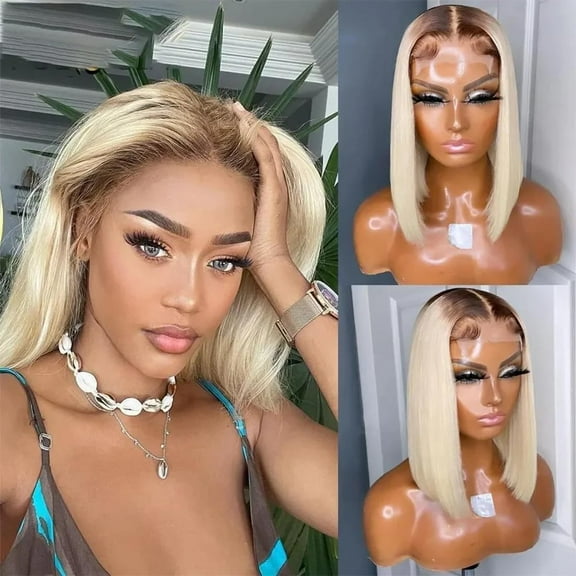 Dark Root Blonde Bob Wig Human Hair 4/613 5x5 UHD Lace Front Wig Human Hair 180% Density Pre Plucked Pre Cut Short Bob Glueless Wigs Remy Hair Wigs for Black Women 12 Inch