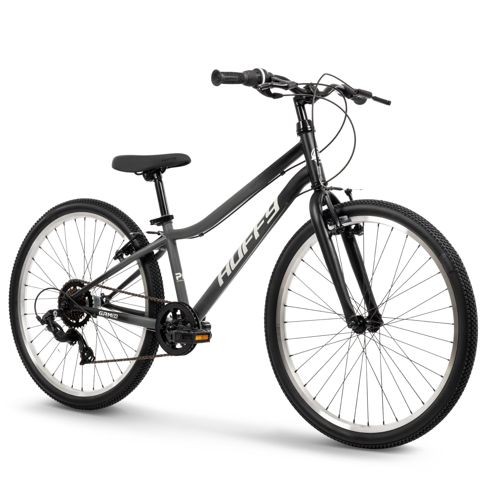 Huffy 24-Inch GRM Kids’ Bike, 7-Speed Drivetrain for Varying Terrain, Perfect Fit Frame, Dual Braking System for Confident Control, Fits Riders 49"–58" Tall, Ages 10+, Cool Gray