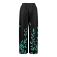 thumbnail image 5 of Women’s Summer Loose Wide Leg Floral Print Pants Elastic Waist Drawstring Trousers with Pockets for Casual Daily Wear Black L, 5 of 7