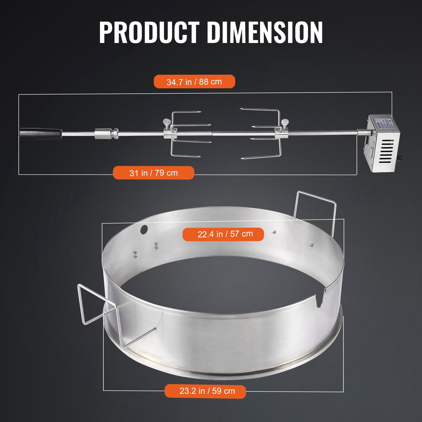 BENTISM BBQ Rotisserie Ring Kit for 22" Kettle Charcoal Grills Stainless Steel
