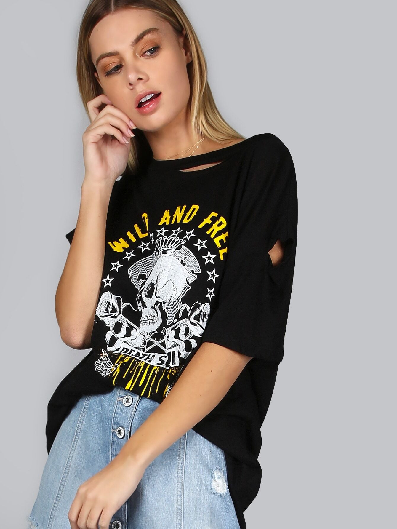 Slogan Graphic Distressed Boyfriend Tee 