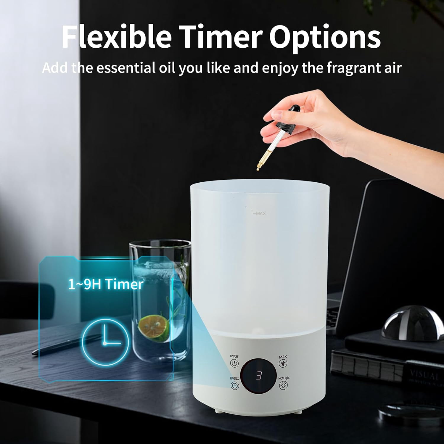 Top Fill Humidifiers for Bedroom, 4.0L Tank Cool Mist Humidifiers for Large Room, 40H Runtime, Plants with 9H Timer, Auto Shut-Off,Quiet Ultrasonic Humidifier with 360° Nozzle for Baby Nursery