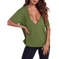 thumbnail image 3 of Summer Women Short Sleeved Top Deep V Neck T Shirt Casual Loose Basic T Shirt, 3 of 5