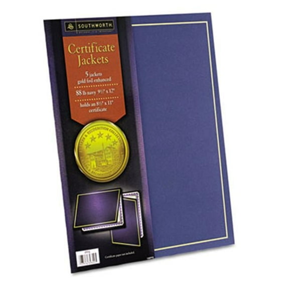 Southworth  Certificate Holder- 12 x 9-1/2- Navy/w Gold Border- 5/Pack