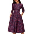 thumbnail image 2 of IROINNID Sales Semi Formal Dress for Women Long Sleeve A-Line Dress A-line Party Retro Floral Three-quarter Sleeve Dress,Red, 2 of 6