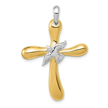 40mm Pendant Bead - 14k Yellow Solid Gold Two-tone Dove Cross Pendant for Necklace 40mm Length