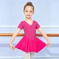 thumbnail image 2 of Girls Short Sleeve Dance Leotard with Skirt and Ruched V-Neck,Ballet Bodysuit, 2 of 7