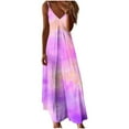 thumbnail image 3 of Dazajoo Womens Plus Size Tie Dye Dresses Spaghetti Strap Pleated Cami Dress Summer Casual Sleeveless V Neck Long Dresses,Hot Pink,L, 3 of 6