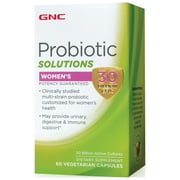 GNC Women’s Probiotic Solutions Women’s, Supplement for Urinary, Digestive and Immune Support, 30 Billion CFUs, 60 Vegetarian Capsules, 60 Servings