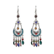Ayyufe Bohemian Women Rhinestone Crescent Moon Long Fringe Hook Earrings