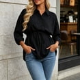 thumbnail image 3 of Kukoosong Women's Maternity Collared Button Down Shirt, 3/4 Puff Sleeve Drawstring Waist Blouse, Loose Flowy Casual Tunic Tops for Pregnancy Daily Office Wear, 3 of 7