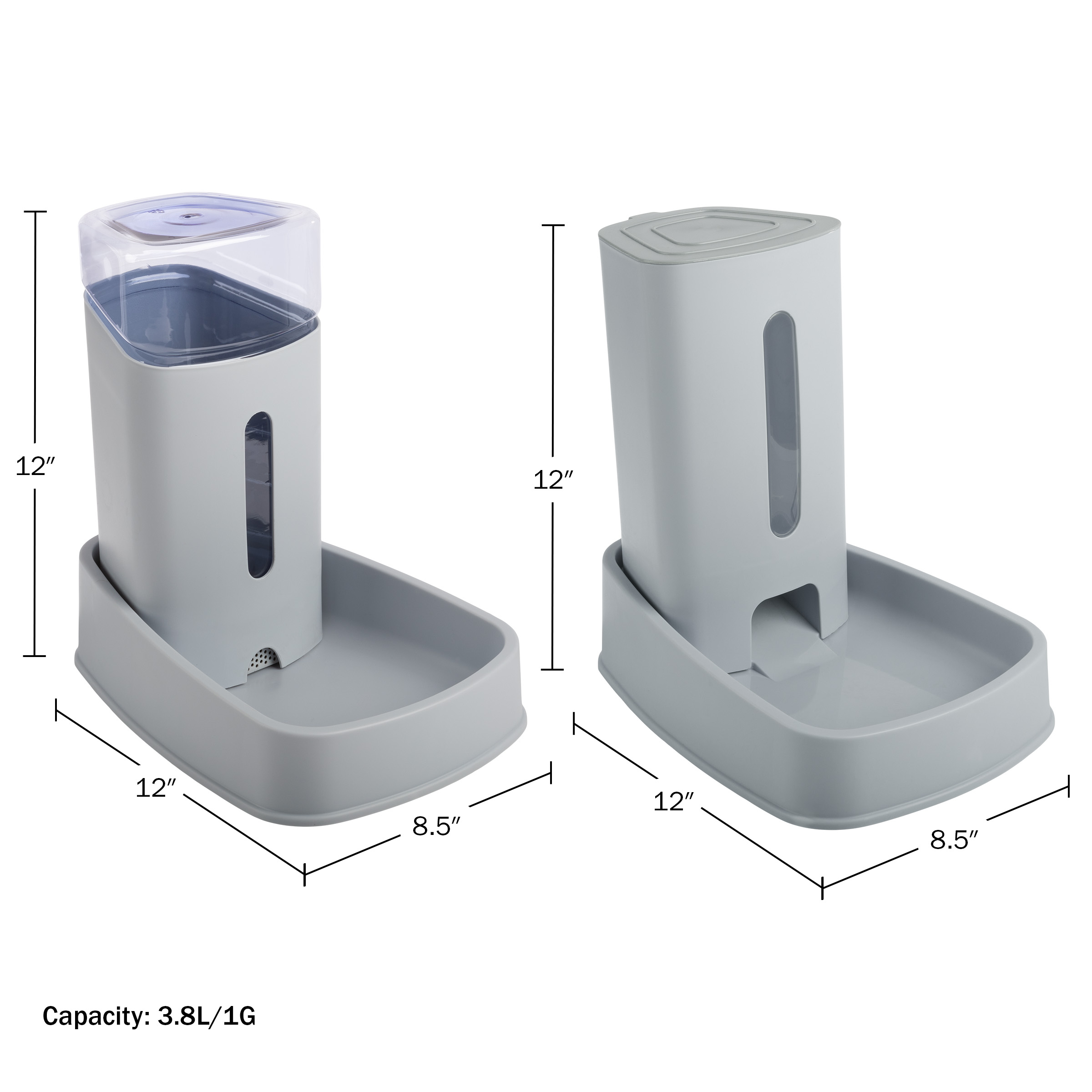 PETMAKER 2-Pack 3.8L/1G Automatic Pet Feeder and Water Dispenser (Gray)