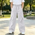 thumbnail image 2 of Gubotare Girls Joggers Kids Cargo Parachute Pants Girls Baggy Pants Summer Outdoor Trendy Hip Hop Aesthetic Trousers with Drawstring Size 9-10 (Light Gray,9-10 Years), 2 of 4