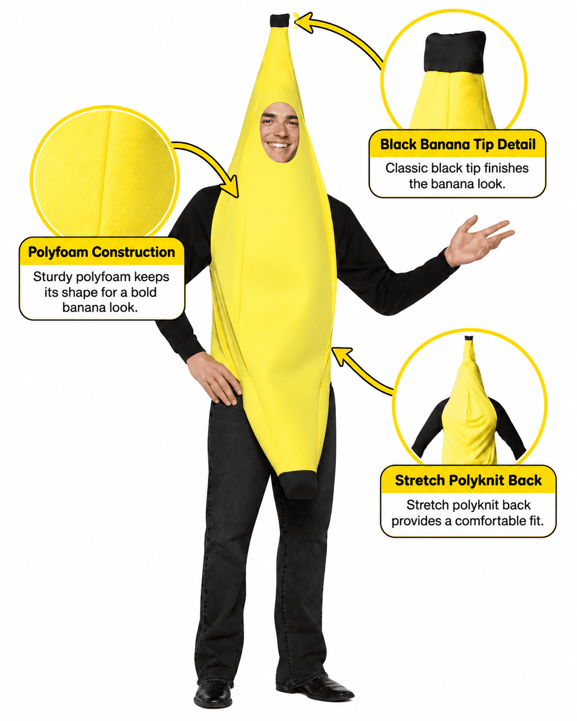 Rasta Imposta Banana Halloween Costume Tunic, Standard Size, Yellow