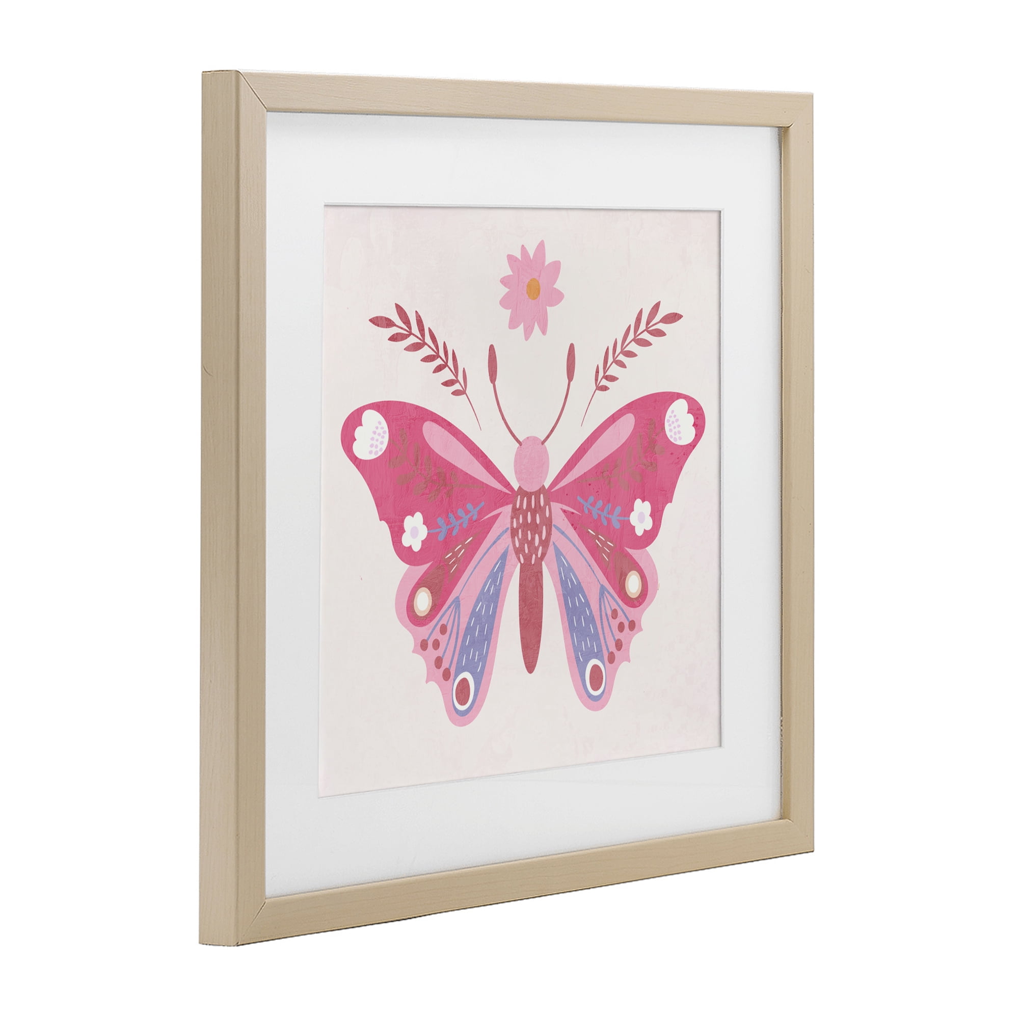 Stupell Industries Folk Butterfly in Pink Birch Framed Print Under Glass, design by Kim Allen