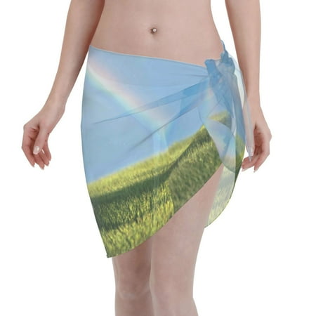 Disketp Elephant Dog Sitting Under The Rainbow Women Swimsuit Cover Up Short Chiffon Summer Beach Sarong Bikini Wrap Skirt Bathing Suit