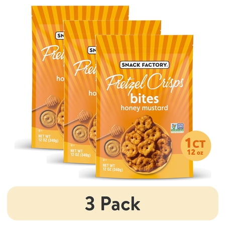 (3 pack) Snack Factory Pretzel Crisps Bites, Honey Mustard Pretzels, 12 oz
