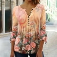 thumbnail image 2 of Enjoytime Cute 3/4 Sleeve Tops for Women Womens Three Quarter Button Down Shirts Dressy Floral Printed Blouse Tunic Top, 2 of 5