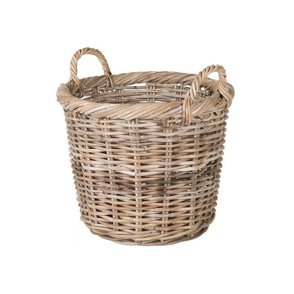 Kouboo Rattan Round Basket &, Nursery, Handwoven with Handles, Organizer, Indoor & Outdoor Planter Basket Gray-Brown