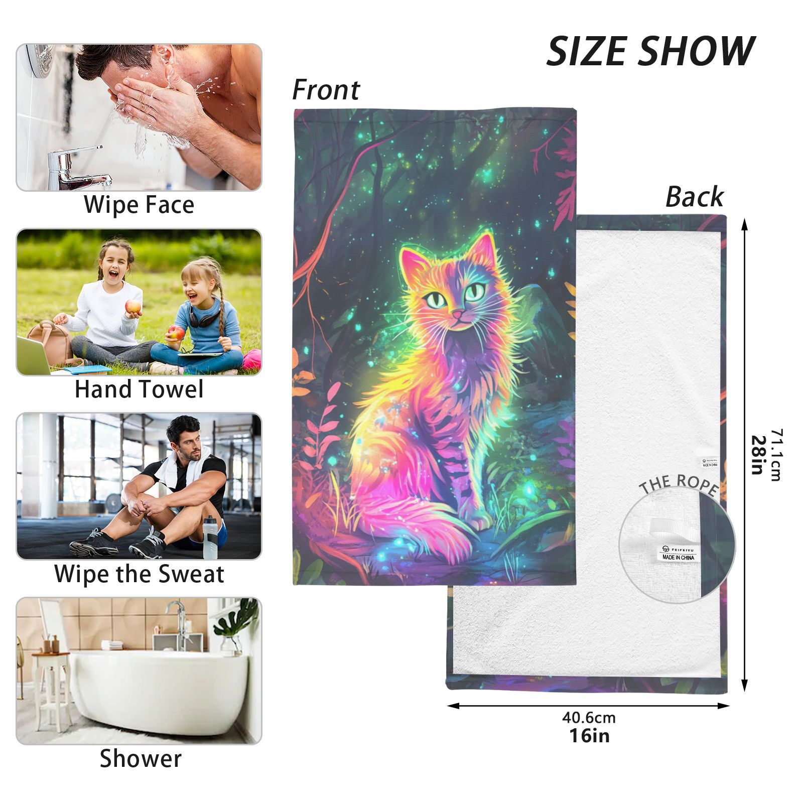 Colorful Cat in Forest Hand Towels Cotton Bath Towels Large Face Towels Absorbent for Bathroom 2 Packs