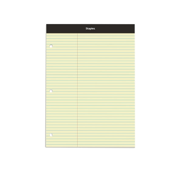 Staples 3-Hole Double Pad 8.5" x 11.75" Canary Law Ruled 3" Margin Each 369746