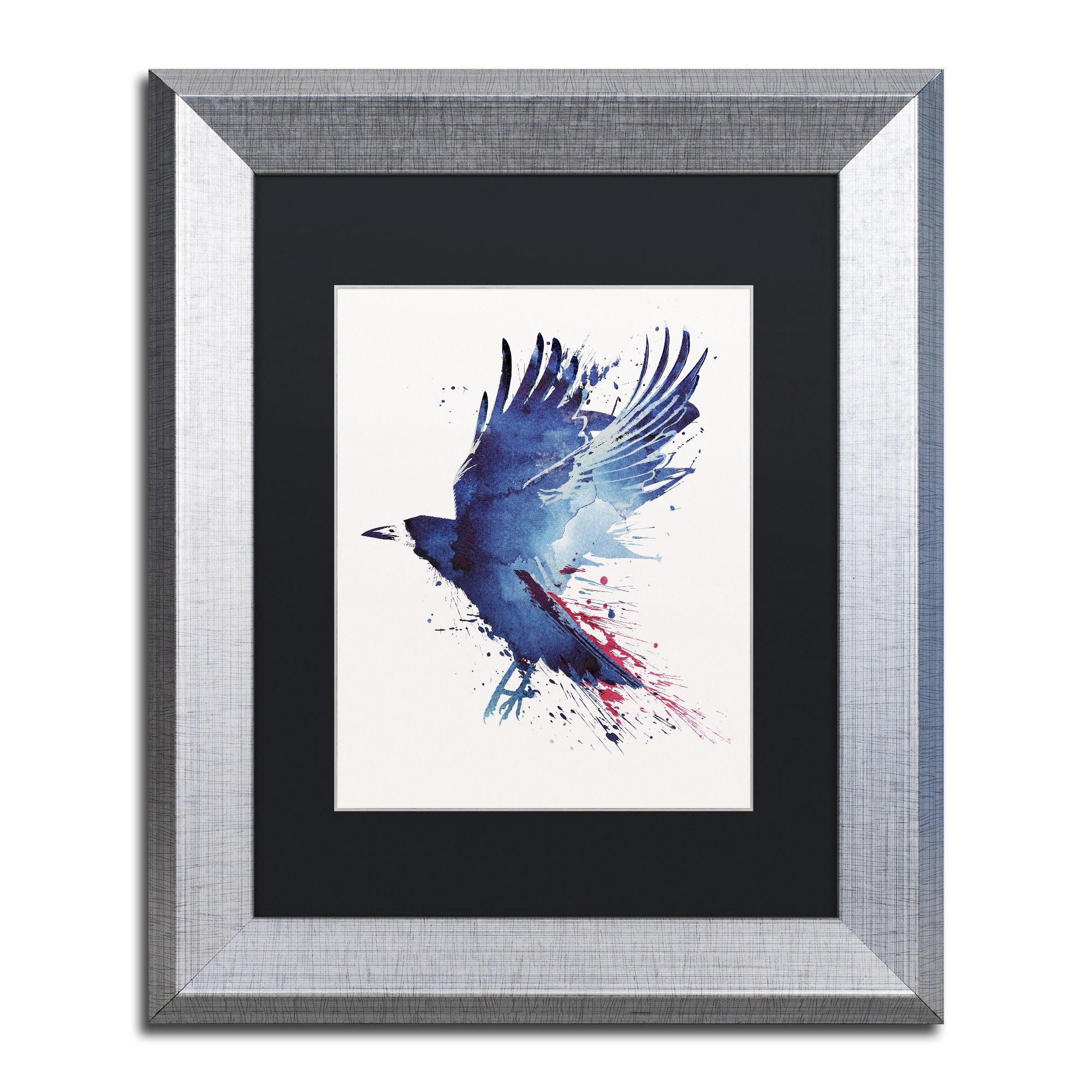 Trademark Fine Art 'Bloody Crow' Canvas Art by Robert Farkas, Black Matte, Silver Frame