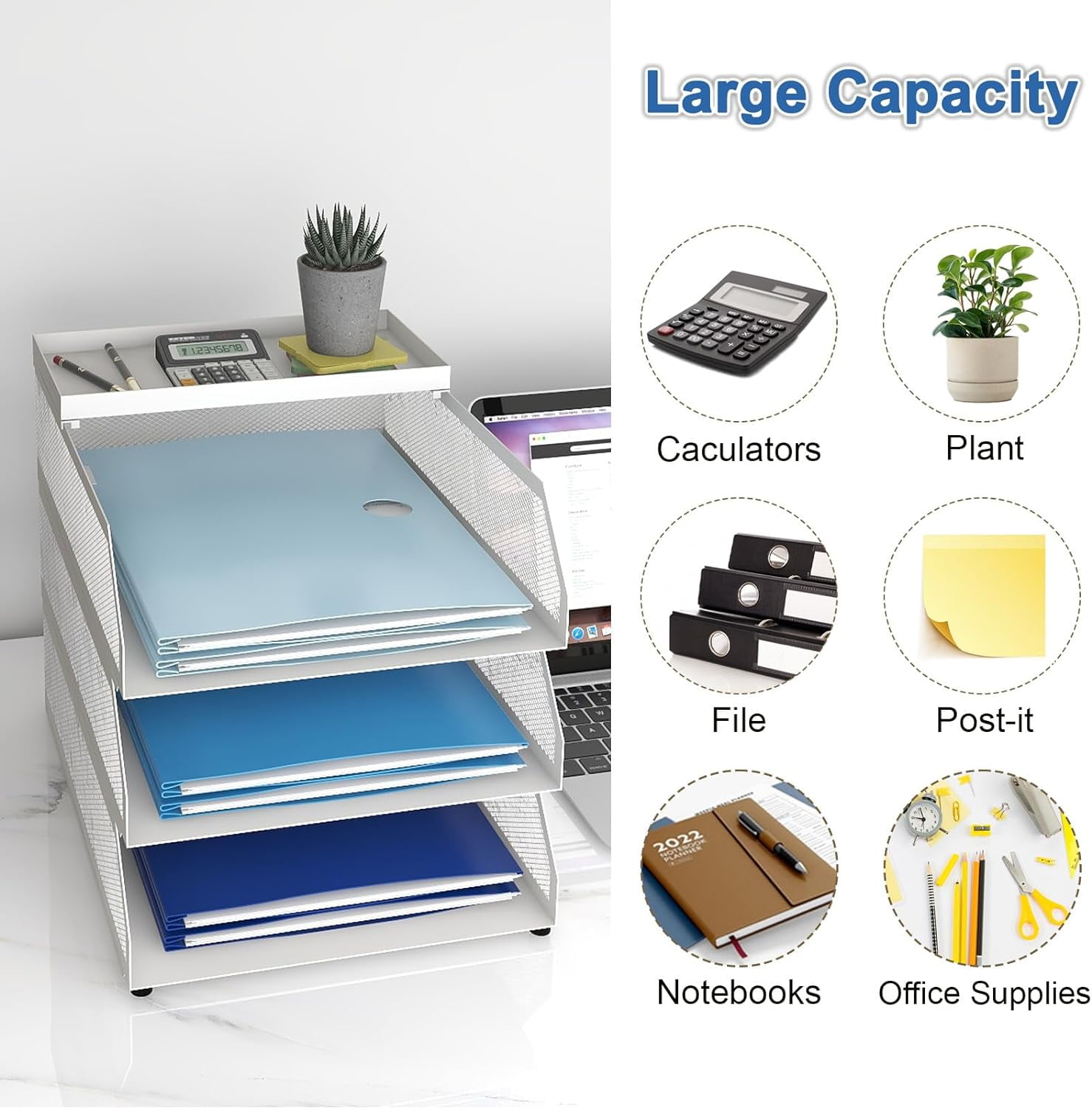 Natwind 3-Tier Stackable Paper Tray, Metal Mesh Desktop Organizer, Paper Sorter, Letter Trays,File Document Storage Rack for for Home, Office(white)