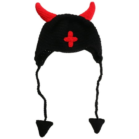 

TINKSKY 1pc Practical Winter Halloween Style Hat Devil Horns Prank Earflaps