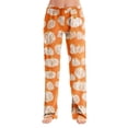 thumbnail image 2 of 1-Pc Ghost Print Elastic Waist Pajama Pants for Women, Halloween Loose Fit Lounge Bottoms — No Drawstring Sleepwear with Pumpkin Graphic Comfy Night Trousers Saffron XXL, 2 of 9