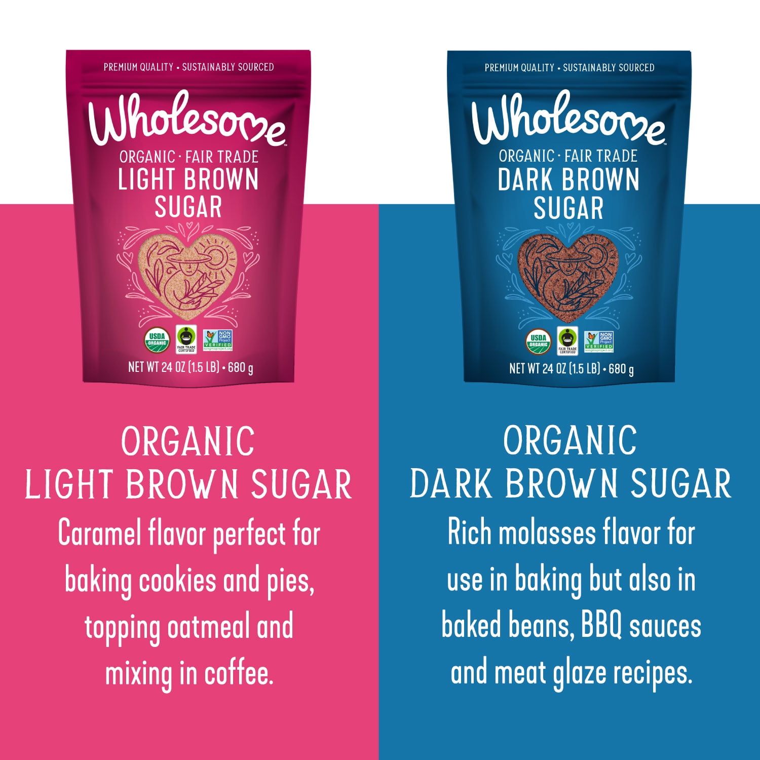 Wholesome Sugar Rainbow Pack, Cane, Light Brown, Dark Brown, Confectioners, Coconut & Raw Turbinado Bundle