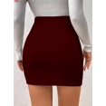 thumbnail image 2 of Burgundy Solid Color Bodycon Mini Skirt For Women, 2 of 7