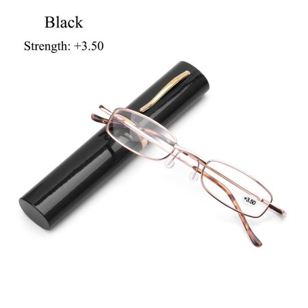 +1.00~+4.00 Metal Case Spring Hinge Eyeglass with Pen Tube Case Presbyopic Glasses Portable Reading Glasses BLACK STRENGTH 3.50