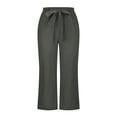 thumbnail image 4 of Women High Waisted Wide Leg Pants Drawstring Elastic Trousers Comfy Straight Leg Fashion Long Pants With Pockets, 4 of 5