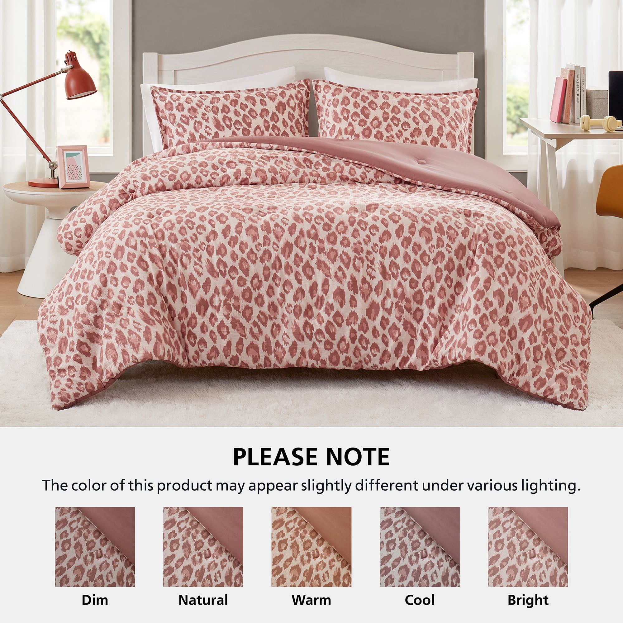 Mainstays Leopard Print 3-Piece Pink Comforter Set, Full/Queen
