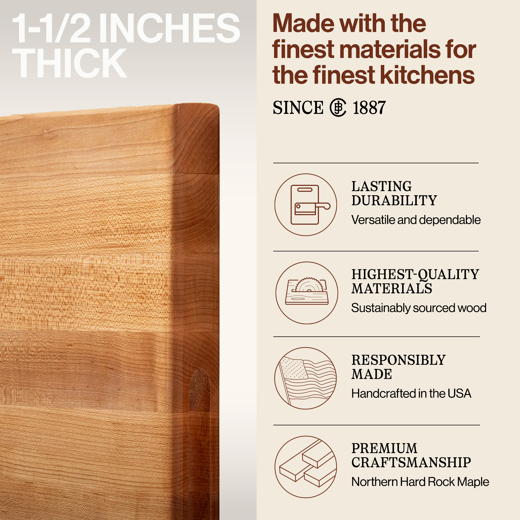 John Boos R-Board Reversible Wood Cutting Board, 24" x 18" x 1 1/2", Maple