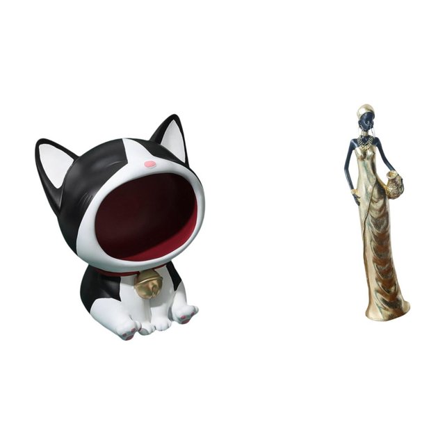 Estatua de gato con forma de cuenco para llaves, entrada de escritorio, figura africana, estatua de dama tribal, adorno de arte de resina, ideal para