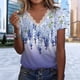 thumbnail image 1 of Camiseta Camiseta de manga corta de encaje con cuello en V y estampado suelto informal para mujer Cgtredaw para Mujer Azul T XL, 1 of 8